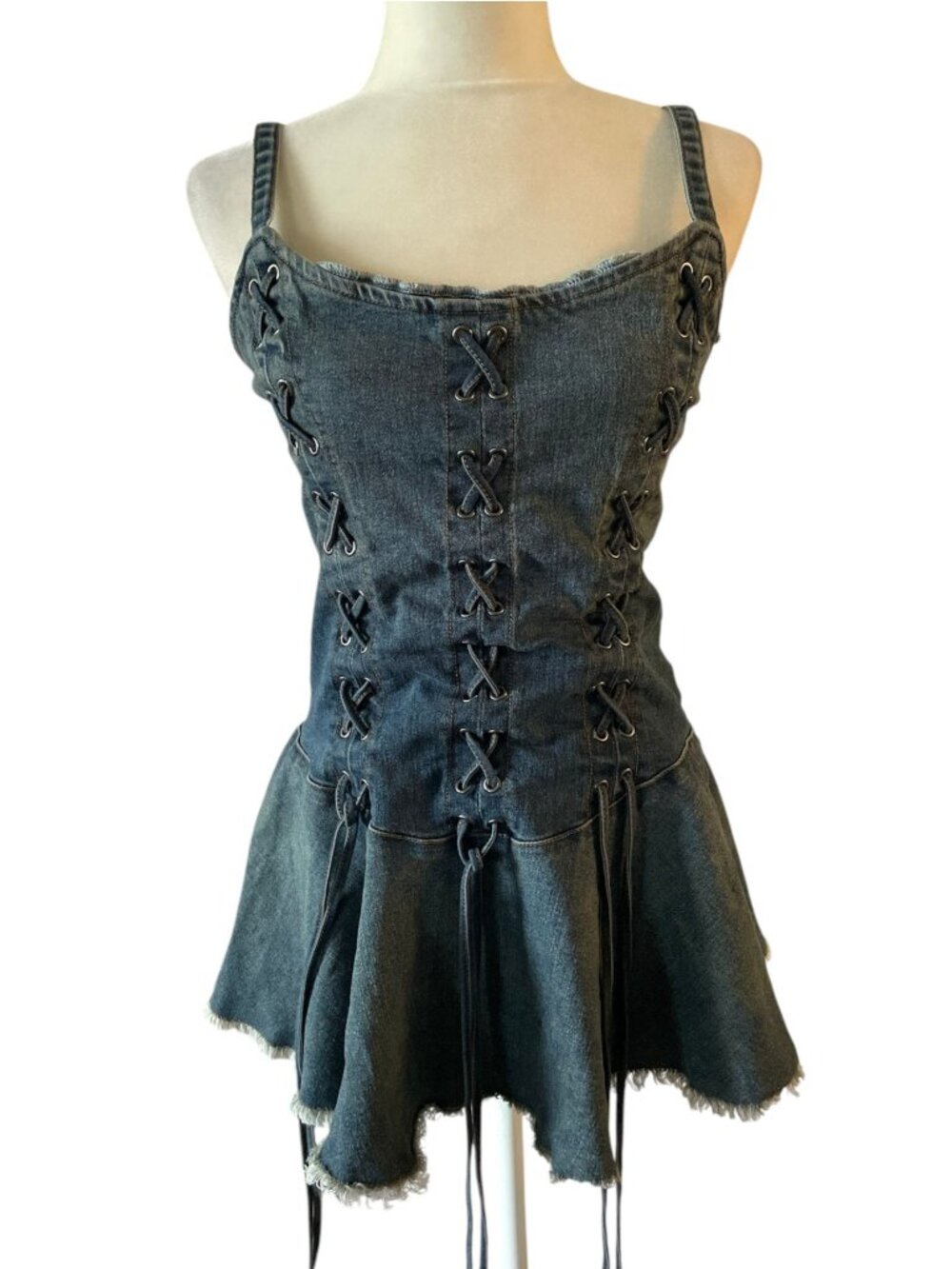 Dolls Kill Current Mood Little Miss Attitude Mini Denim Dress SZ M Grunge Fest - Picture 2 of 10